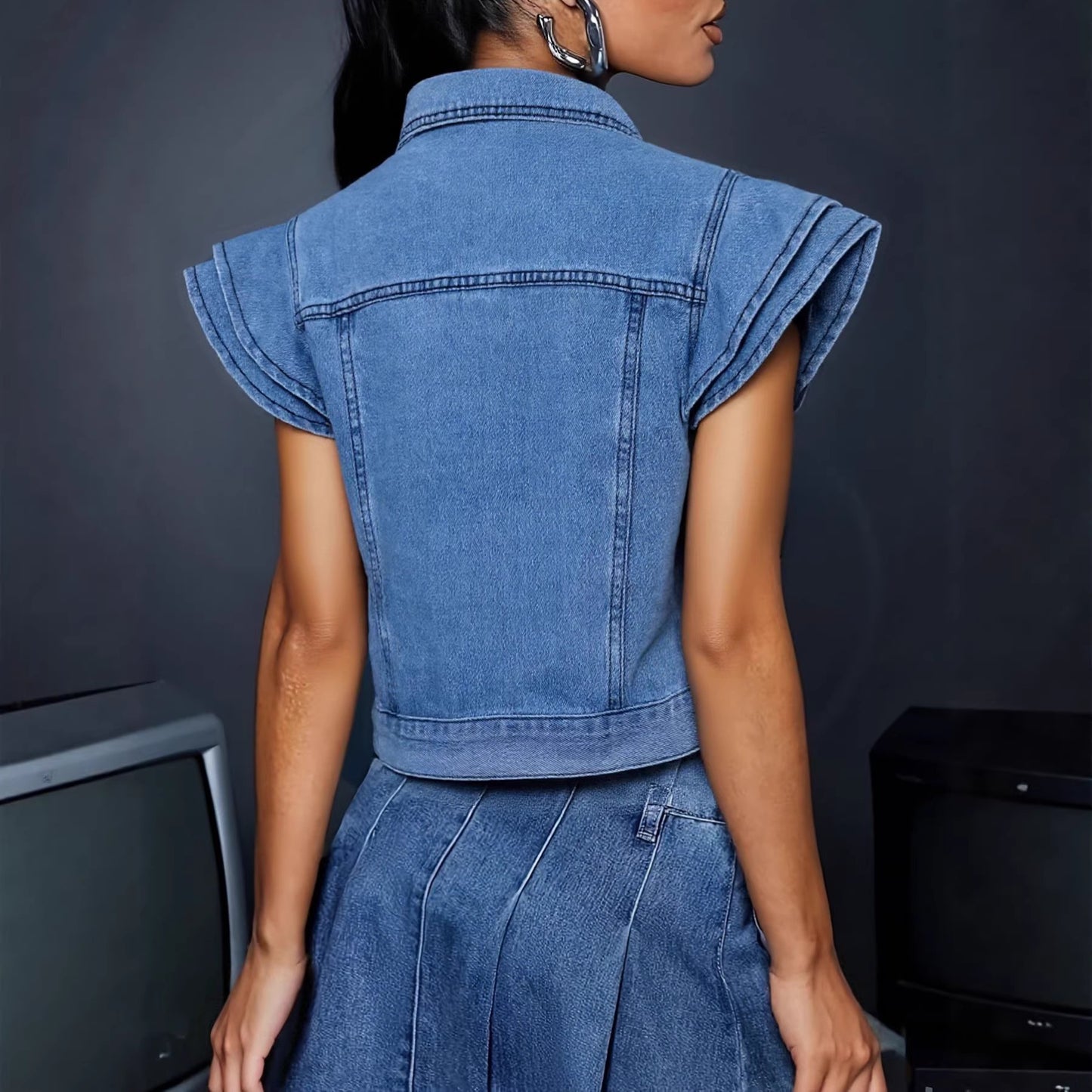 Gilet in Denim "Street Style" con Colletto a Revers e Taglio Neutrale