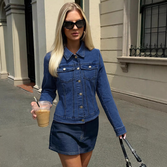 Giacca in Denim "Princess Sleeves" con Colletto a Revers e Silhouette Commute