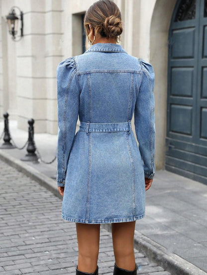 Jumpsuit Denim "Sexy Commute" con Maniche a Camicia e Taglio Cropped