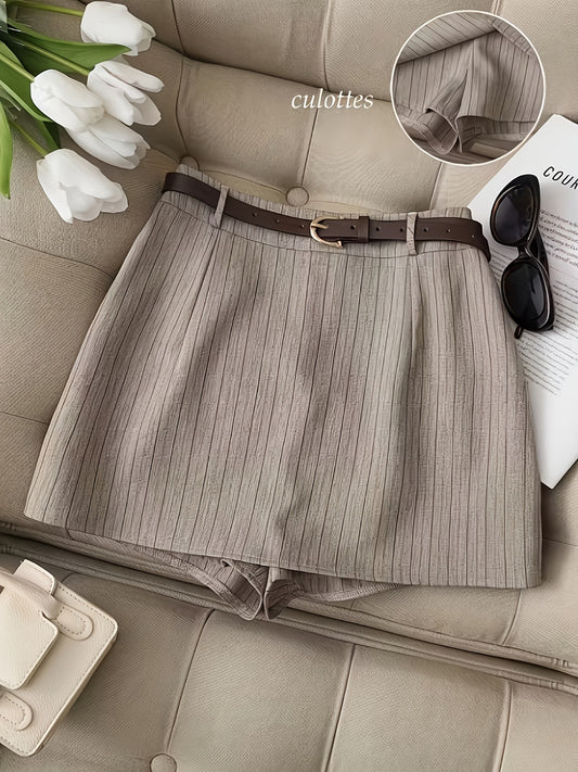 Gonna a Trapezio "Striped A-Line" con Chiusura a Zip e Trama Woven Khaki