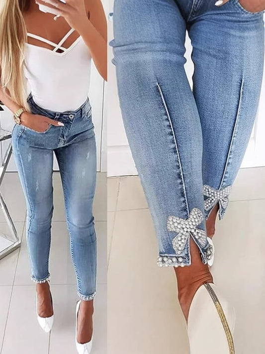 Skinny Jeans "Retro-Street" in Denim Cotton con Lavaggio Water Wash Light Blue