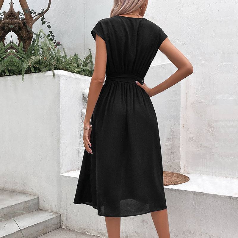Abito "Elegant V-Neck" con Maniche Feifei e Silhouette A-Line Mid-Skirt