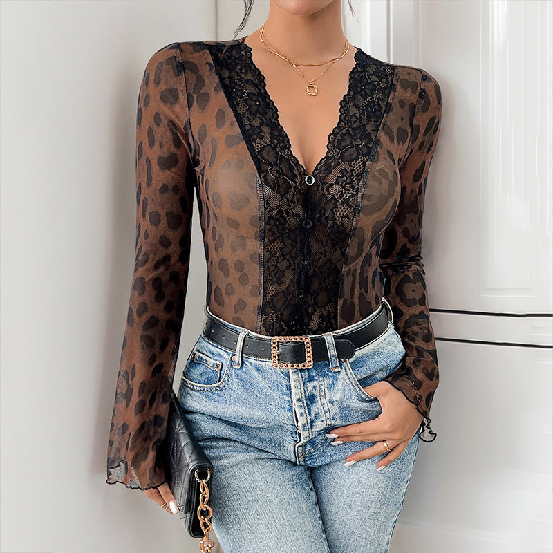 Jumpsuit "Mesh Perspective" con Maniche a Campana e Silhouette High-Waist