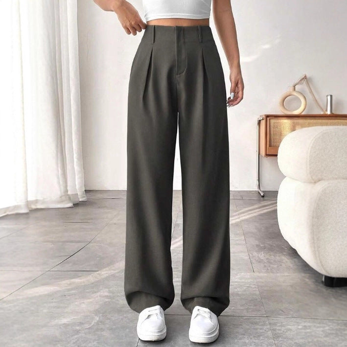 Pantaloni "Straight-Leg" ad Alta Definizione con Vita Alta e Texture Wrinkled