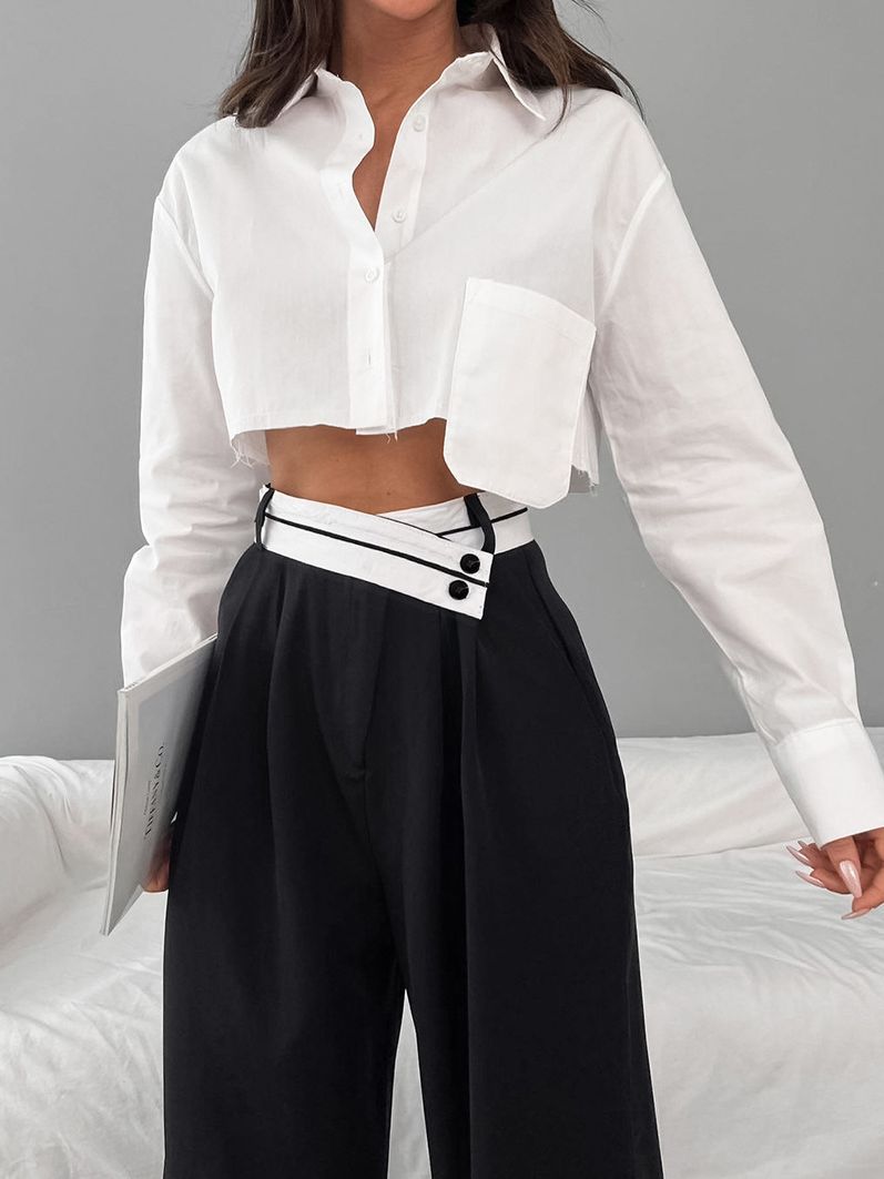 Wide Leg Pants "Temperament Commuting" con Dettagli Pleats e Vita Alta