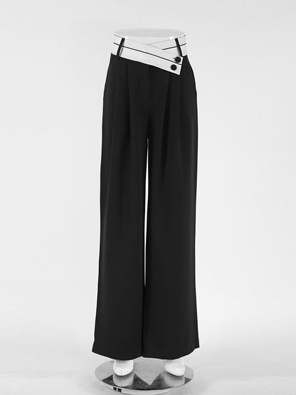 Wide Leg Pants "Temperament Commuting" con Dettagli Pleats e Vita Alta