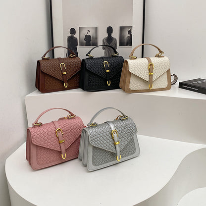 Shoulder Bag "Street Trend" Horizontal Square con Chiusura a Patta e Dettagli Splicing