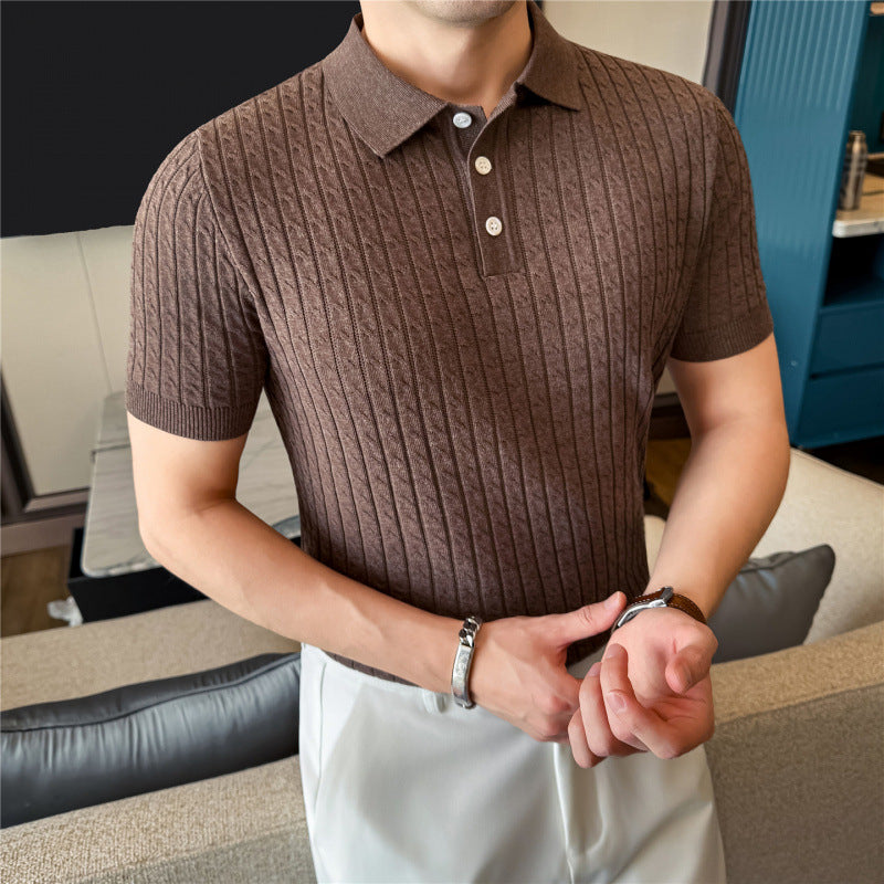 Polo "Aura Texture" Slim Fit in Mix Cotone e Fibra Acrilica Traspirante