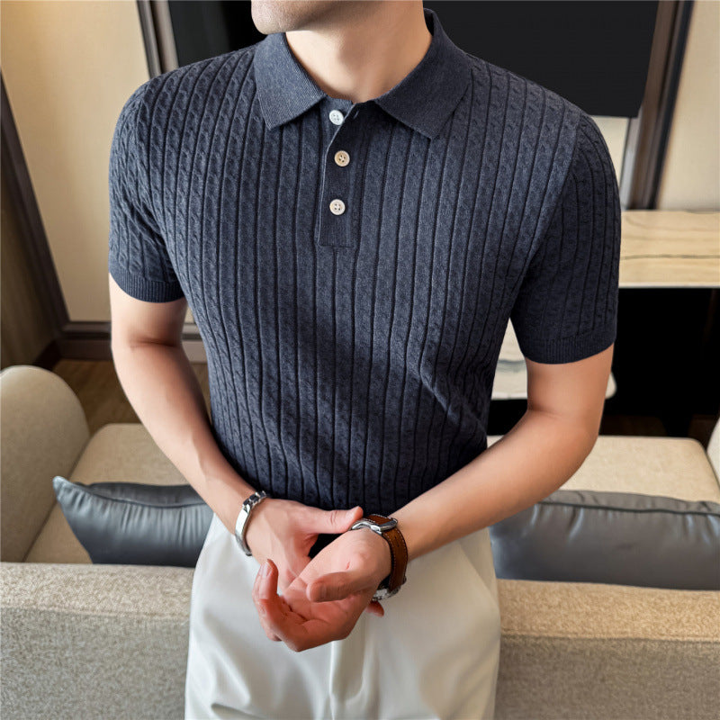 Polo "Aura Texture" Slim Fit in Mix Cotone e Fibra Acrilica Traspirante