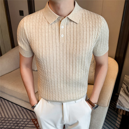 Polo "Aura Texture" Slim Fit in Mix Cotone e Fibra Acrilica Traspirante