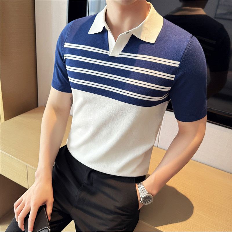 Polo "Linear Horizon" Slim Fit a Righe in Fibra Tecnica Traspirante