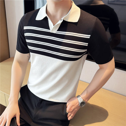 Polo "Linear Horizon" Slim Fit a Righe in Fibra Tecnica Traspirante