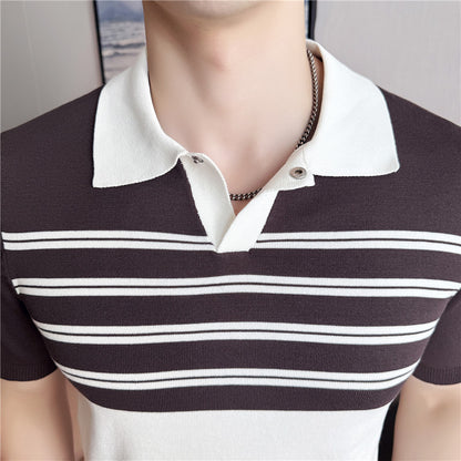 Polo "Linear Horizon" Slim Fit a Righe in Fibra Tecnica Traspirante