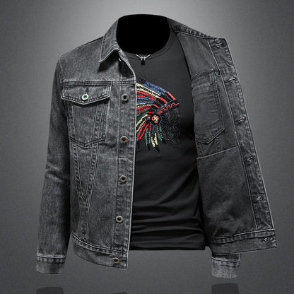 Giacca Denim "Urban Jacquard" Slim Fit con Lavaggio Vintage e Finiture Sartoriali