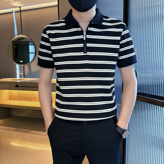 Polo "Linear Horizon" Slim Fit in Cotone Traspirante con Pattern a Righe