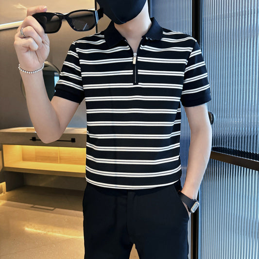 Polo "Linear Horizon" Slim Fit in Cotone Traspirante con Pattern a Righe