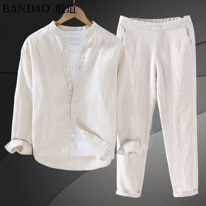 Camicia in Cotone a Maniche Lunghe e Pantaloni coordinati