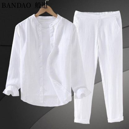 Camicia in Cotone a Maniche Lunghe e Pantaloni coordinati
