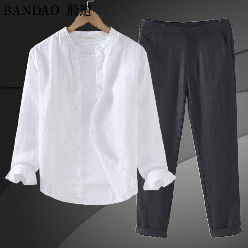 Camicia in Cotone a Maniche Lunghe e Pantaloni coordinati