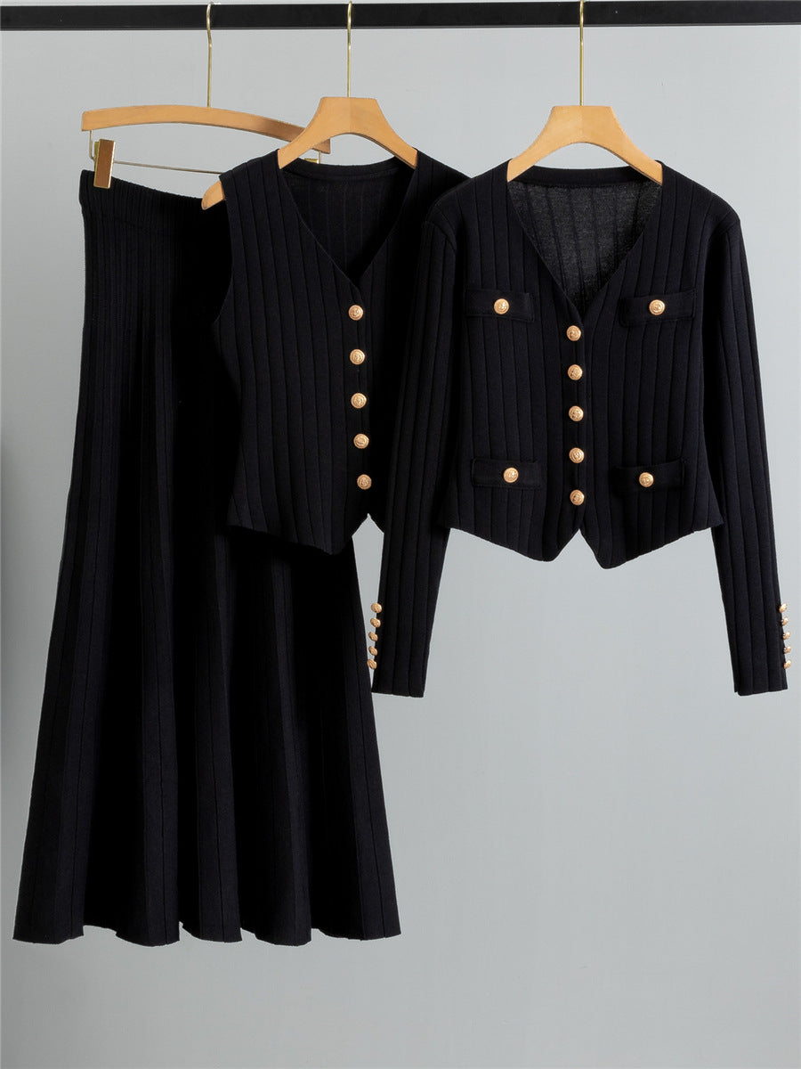 Completo Gonna Casual Pleated Knit Suit