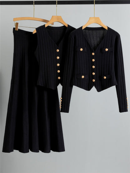 Completo Gonna Casual Pleated Knit Suit