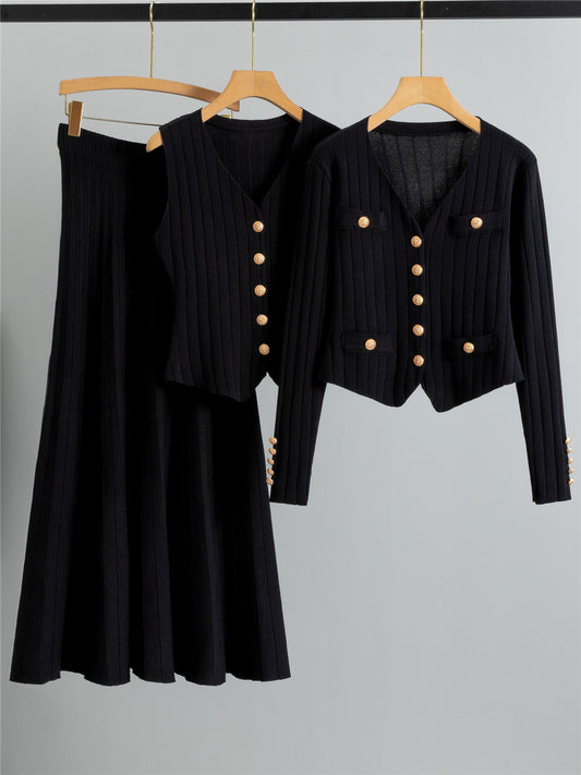 Completo Gonna Casual Pleated Knit Suit