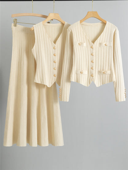 Completo Gonna Casual Pleated Knit Suit