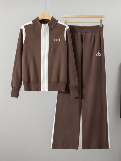 Completo Casual Pantalone Knit Contrast Zip