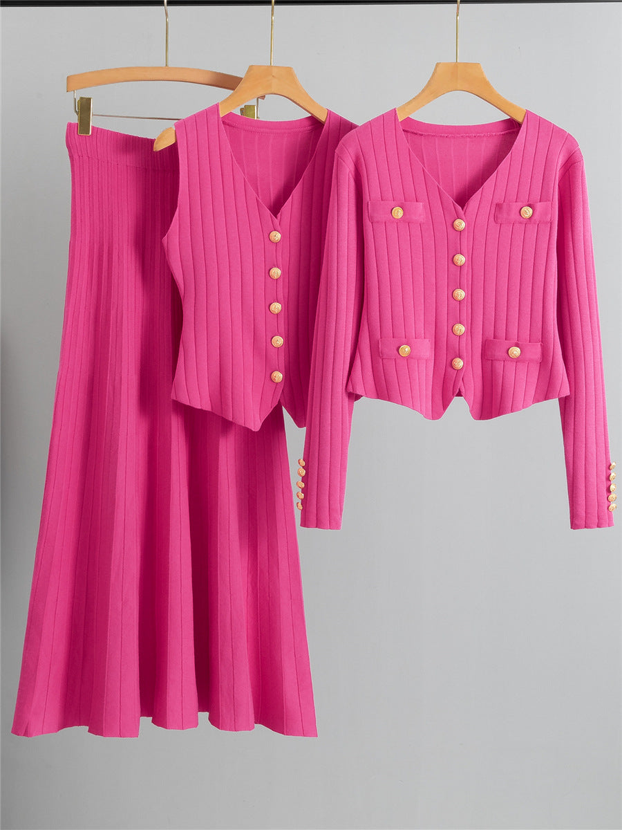 Completo Gonna Casual Pleated Knit Suit