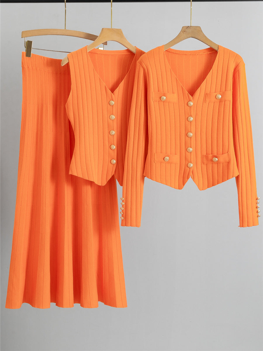 Completo Gonna Casual Pleated Knit Suit