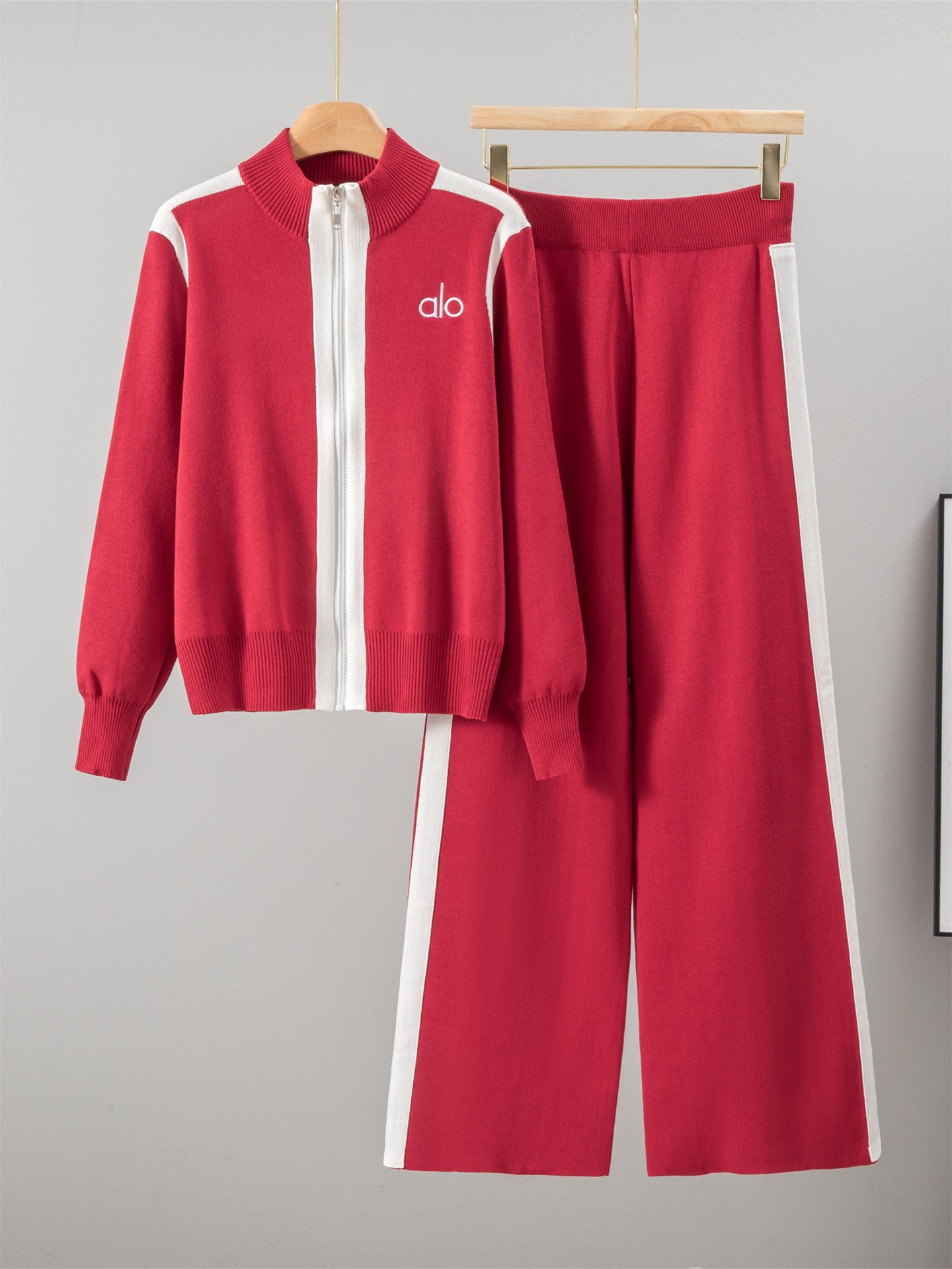 Completo Casual Pantalone Knit Contrast Zip