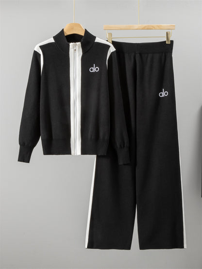 Completo Casual Pantalone Knit Contrast Zip