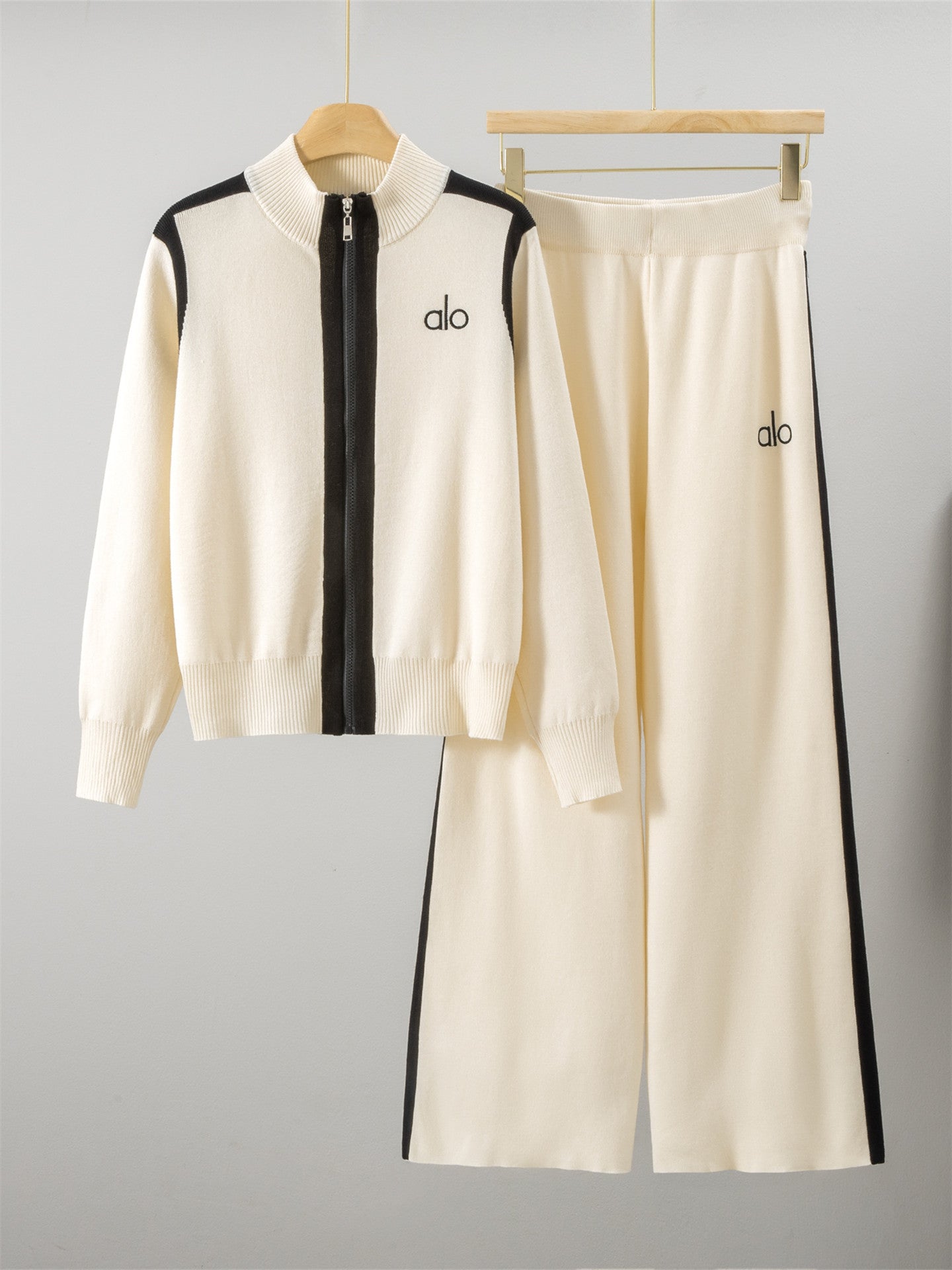 Completo Casual Pantalone Knit Contrast Zip
