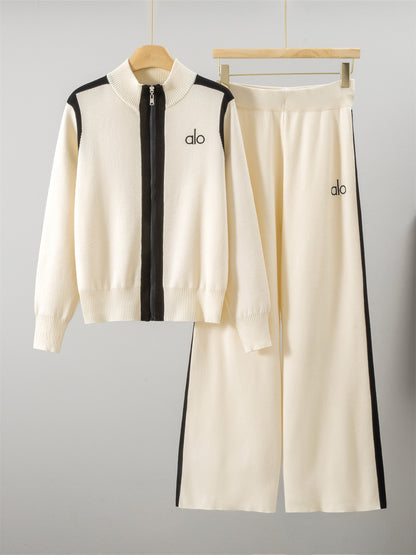 Completo Casual Pantalone Knit Contrast Zip
