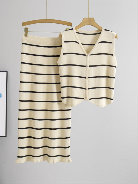 Completo Gonna Casual Striped Cardigan & Skirt