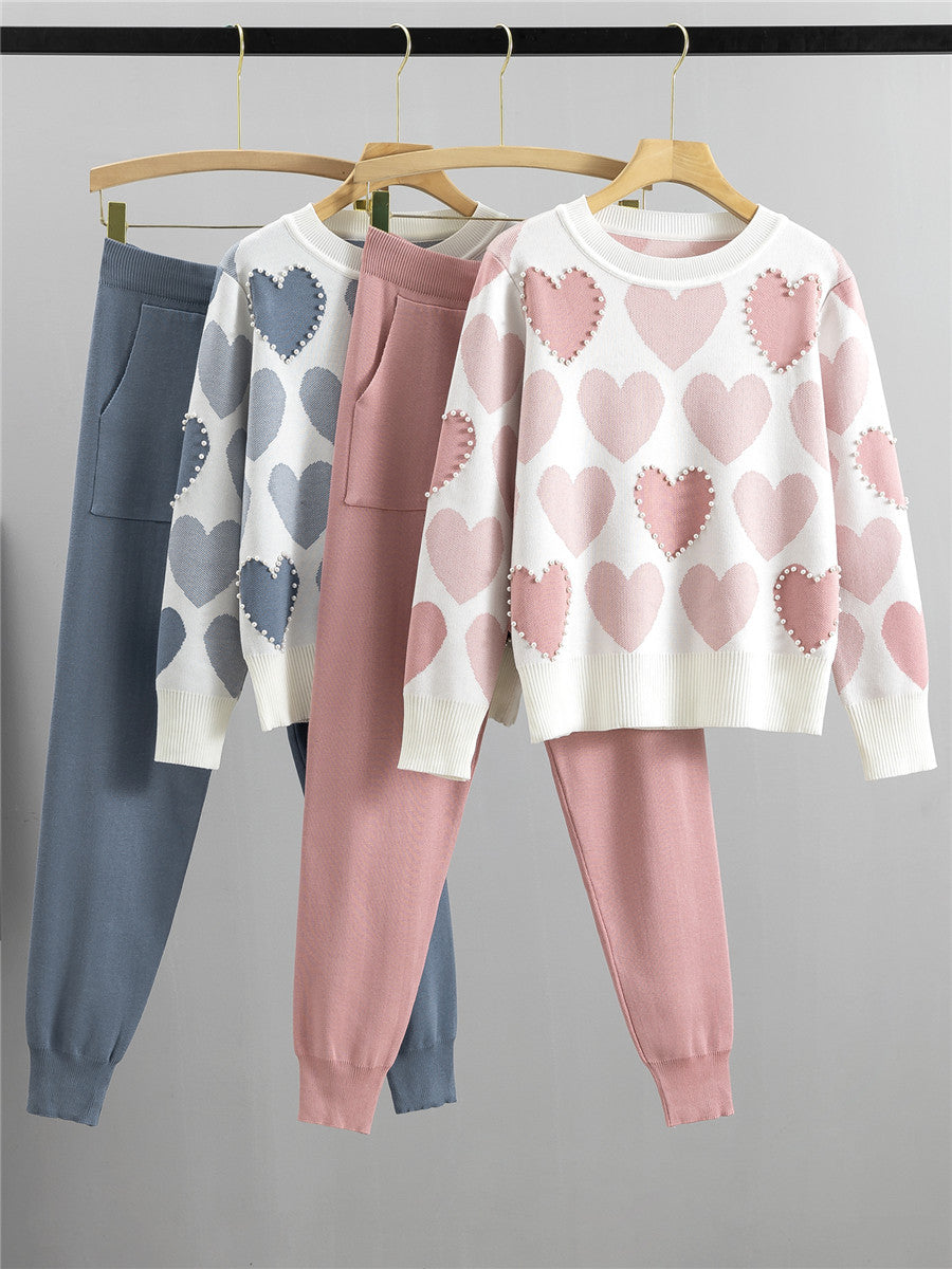 Completo Casual Pantalone Beaded Knit Suit