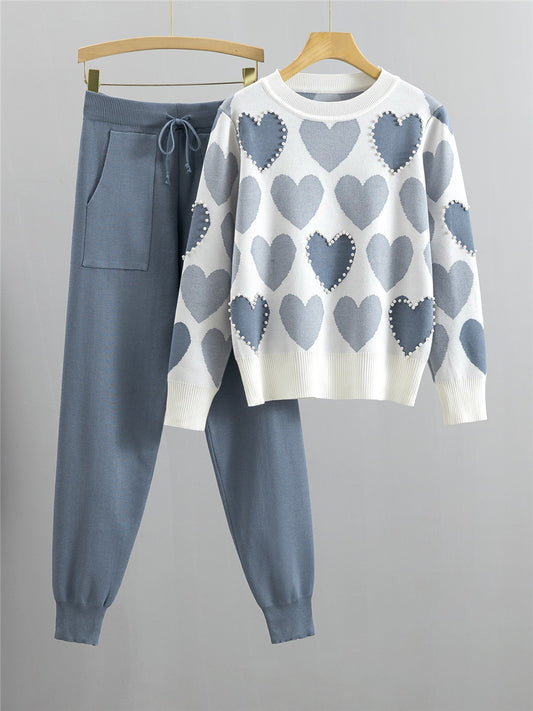 Completo Casual Pantalone Beaded Knit Suit