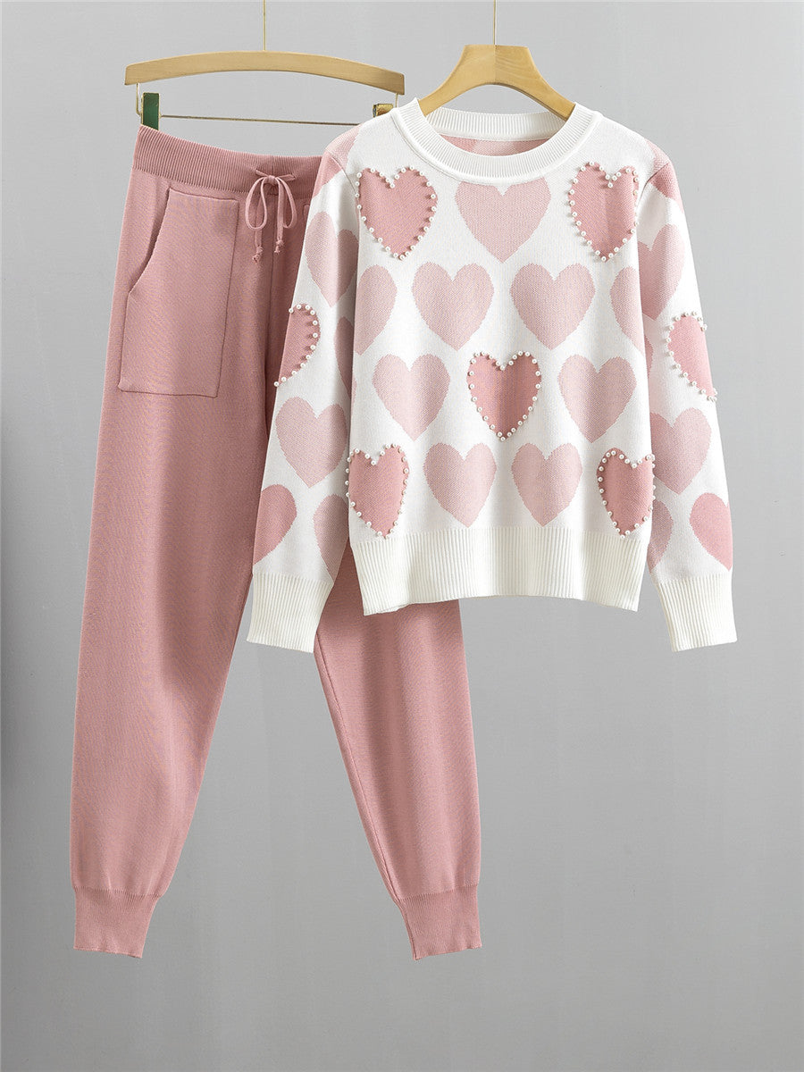 Completo Casual Pantalone Beaded Knit Suit