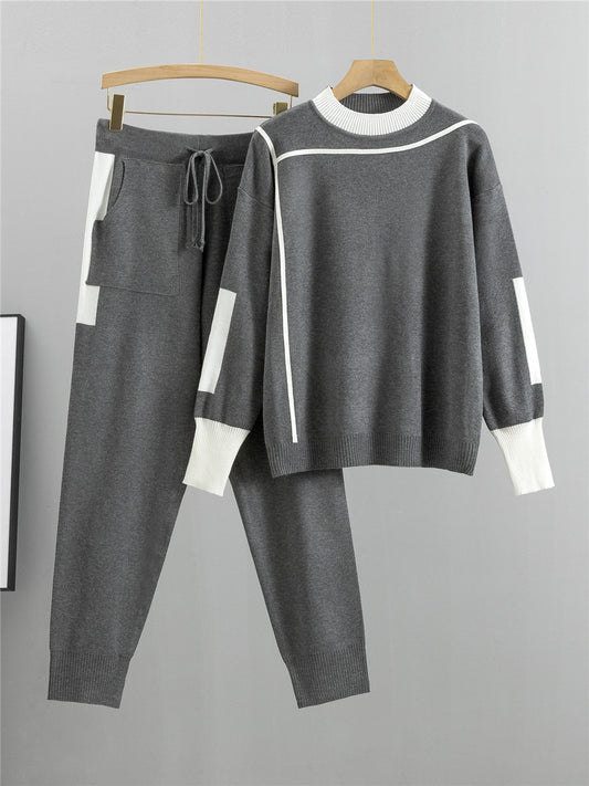 Completo Casual Pantalone Knit Splicing Suit