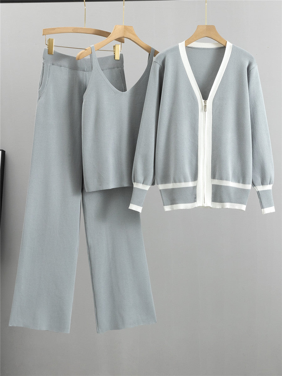 Completo Casual Pantalone Knit Striped Zip