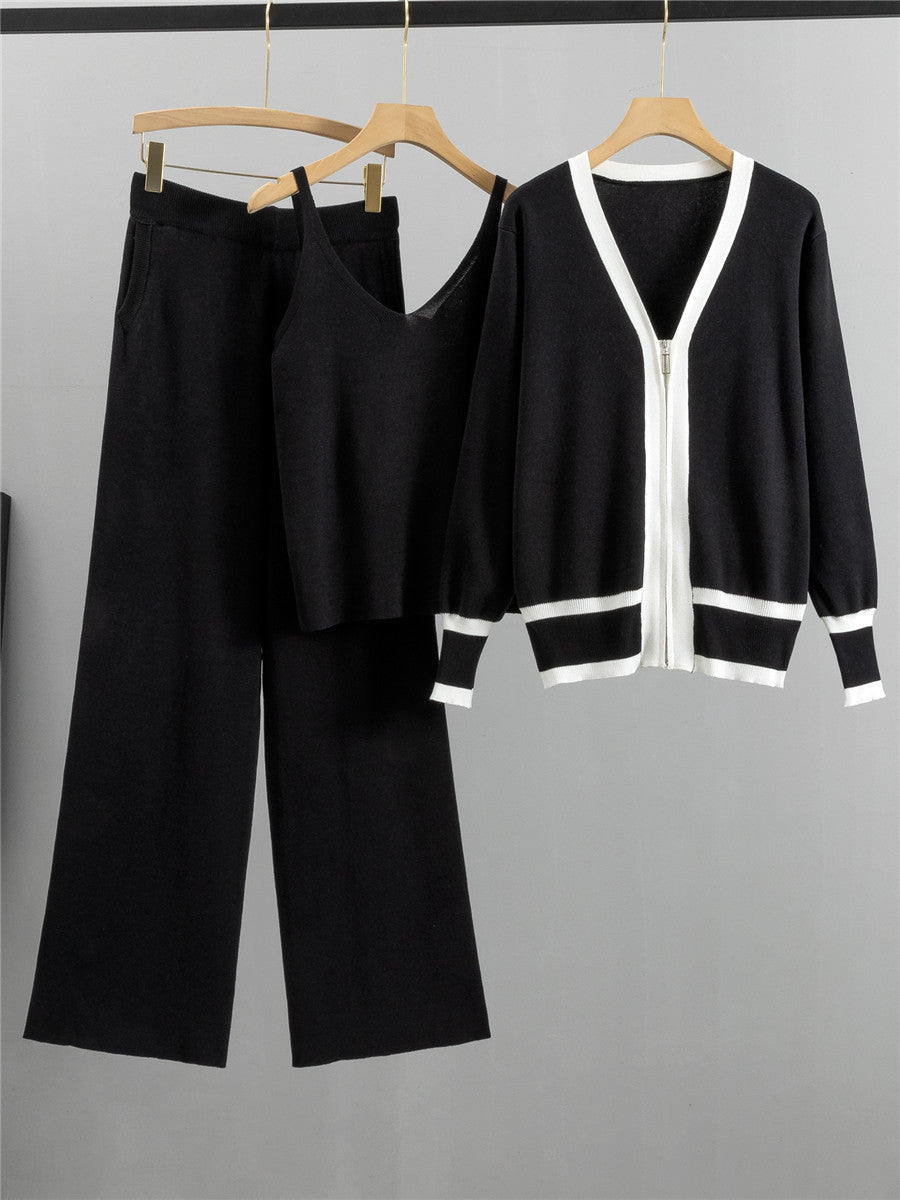 Completo Casual Pantalone Knit Striped Zip