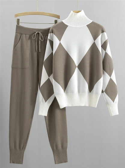 Completo Casual Pantalone Knit Plaid Suit