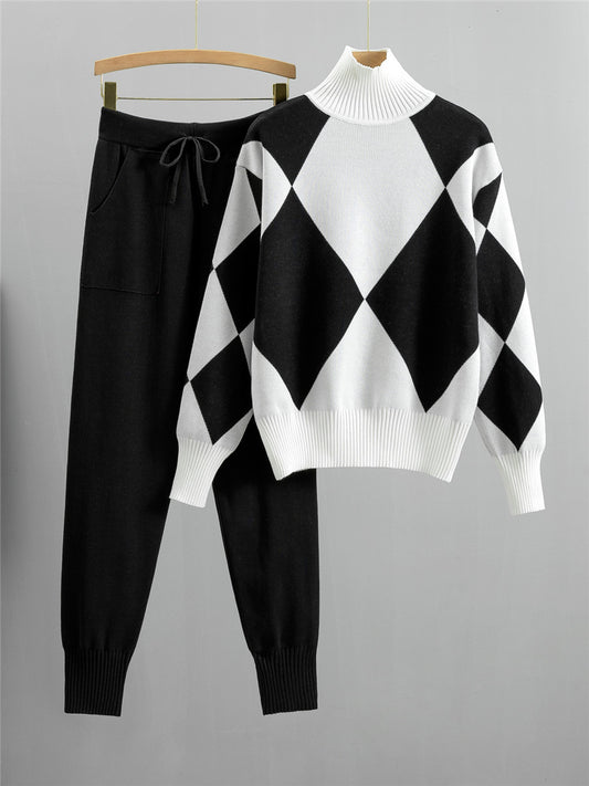 Completo Casual Pantalone Knit Plaid Suit