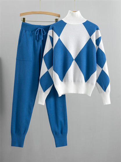 Completo Casual Pantalone Knit Plaid Suit