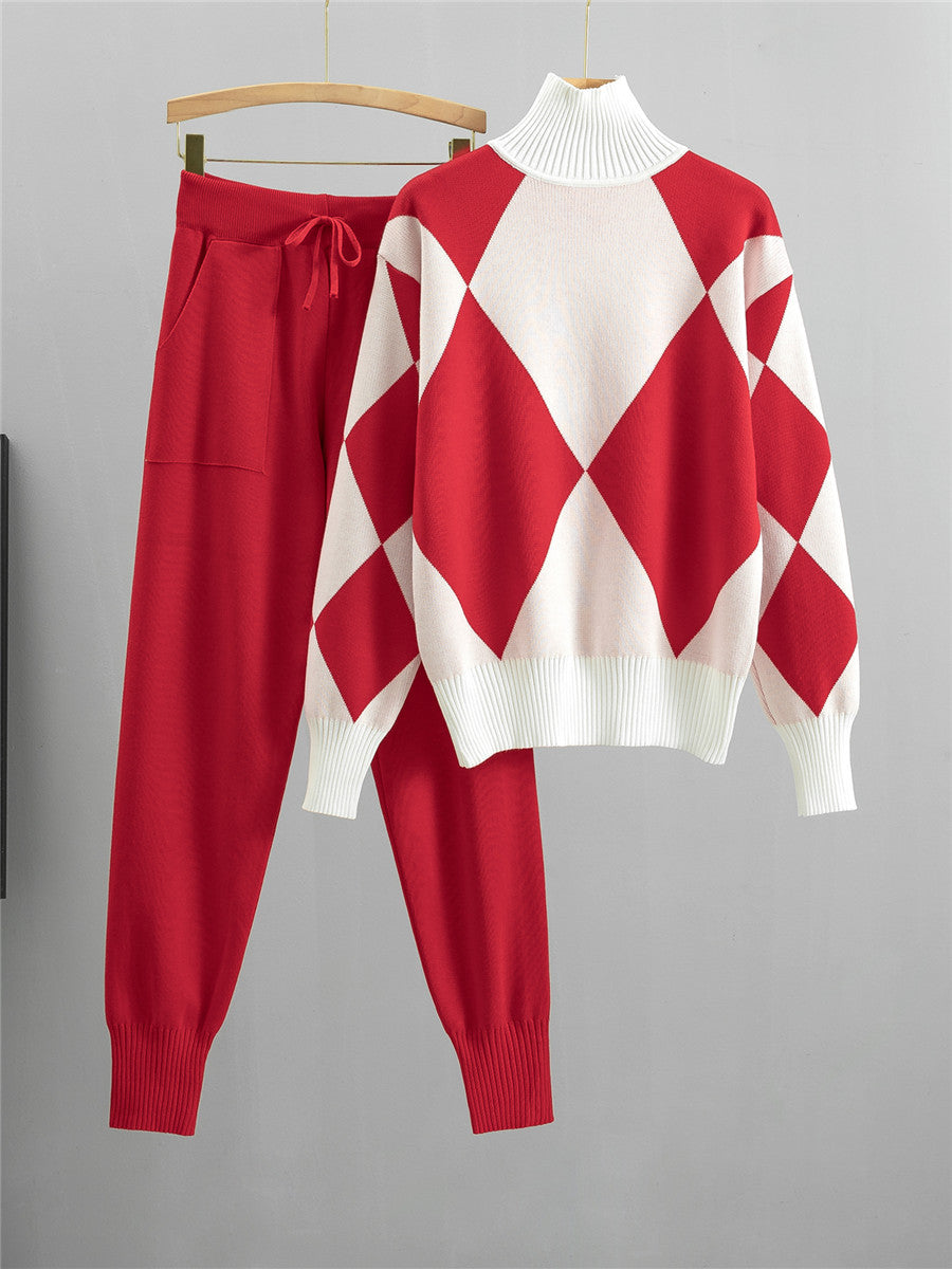 Completo Casual Pantalone Knit Plaid Suit