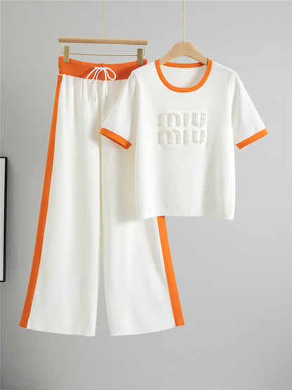 Completo Casual Pantalone Knit Beading & Letters