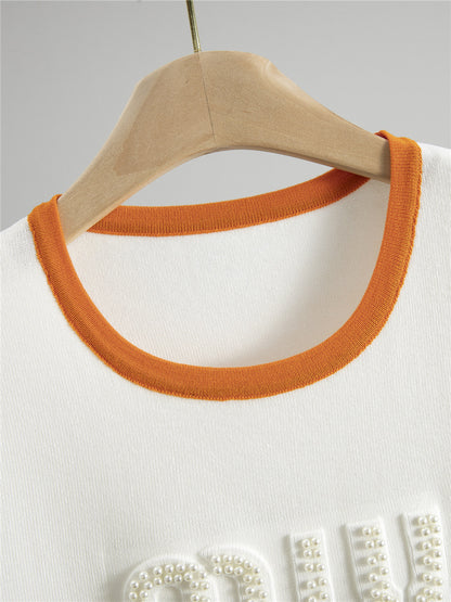 Completo Casual Pantalone Knit Beading & Letters