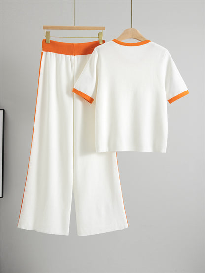 Completo Casual Pantalone Knit Beading & Letters