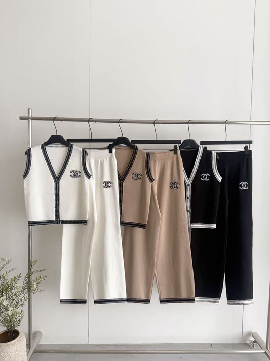 Completo Casual Pantalone Sleeveless Letter Jacquard