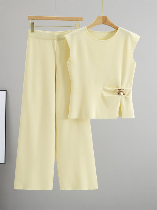 Completo Casual Pantalone Irregular Vest Knit Suit